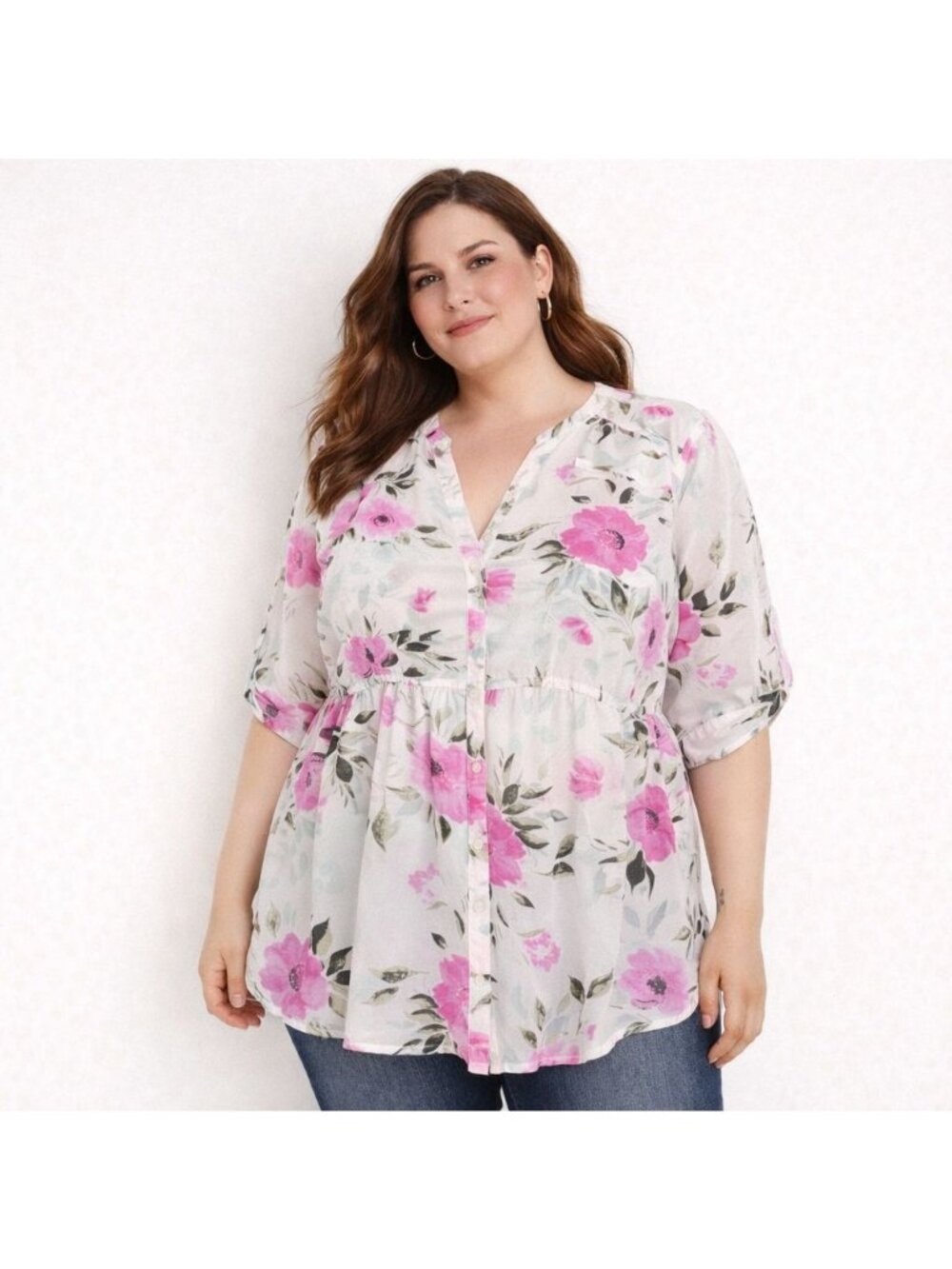 Torrid Womens Top Emma White Floral Chiffon Babydoll Tunic Plus Size 1 | 1X